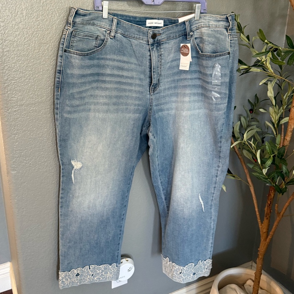 Lane Bryant High Rise Straight Jeans with Lace Hem